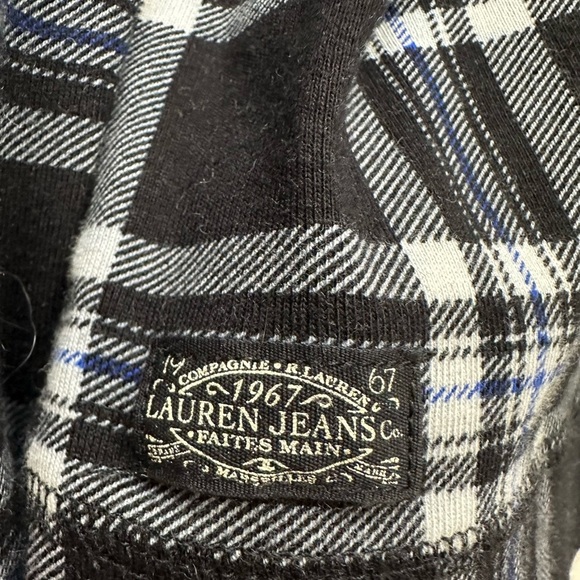 Ralph Lauren Jeans Co Black and White Knit Plaid Shirt Top Long Sleeve XL - Picture 3 of 10